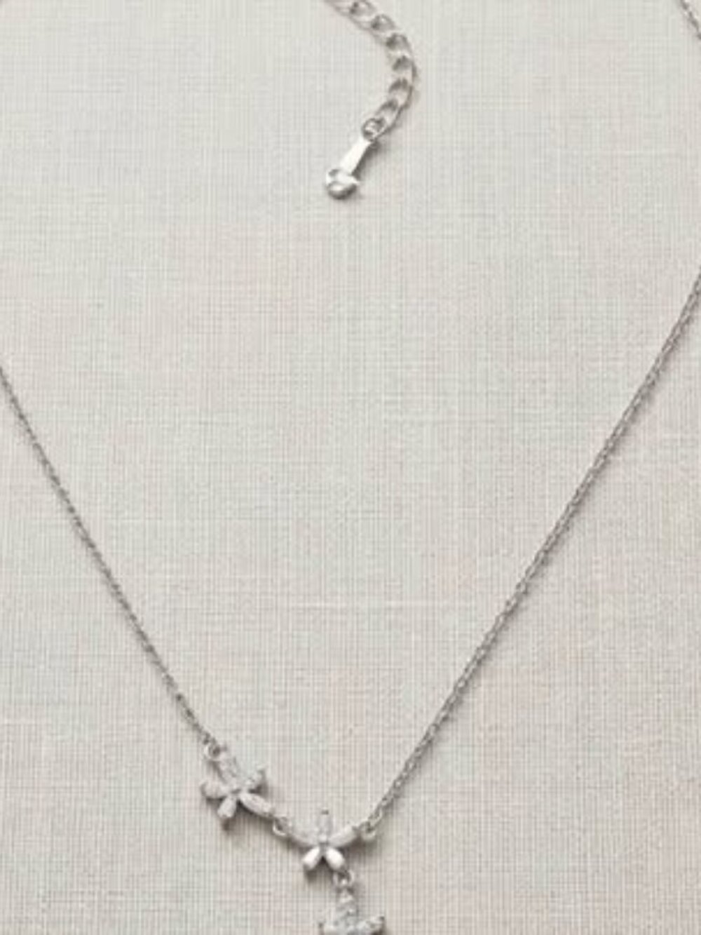 Silver-Toned Floral Drop Necklace